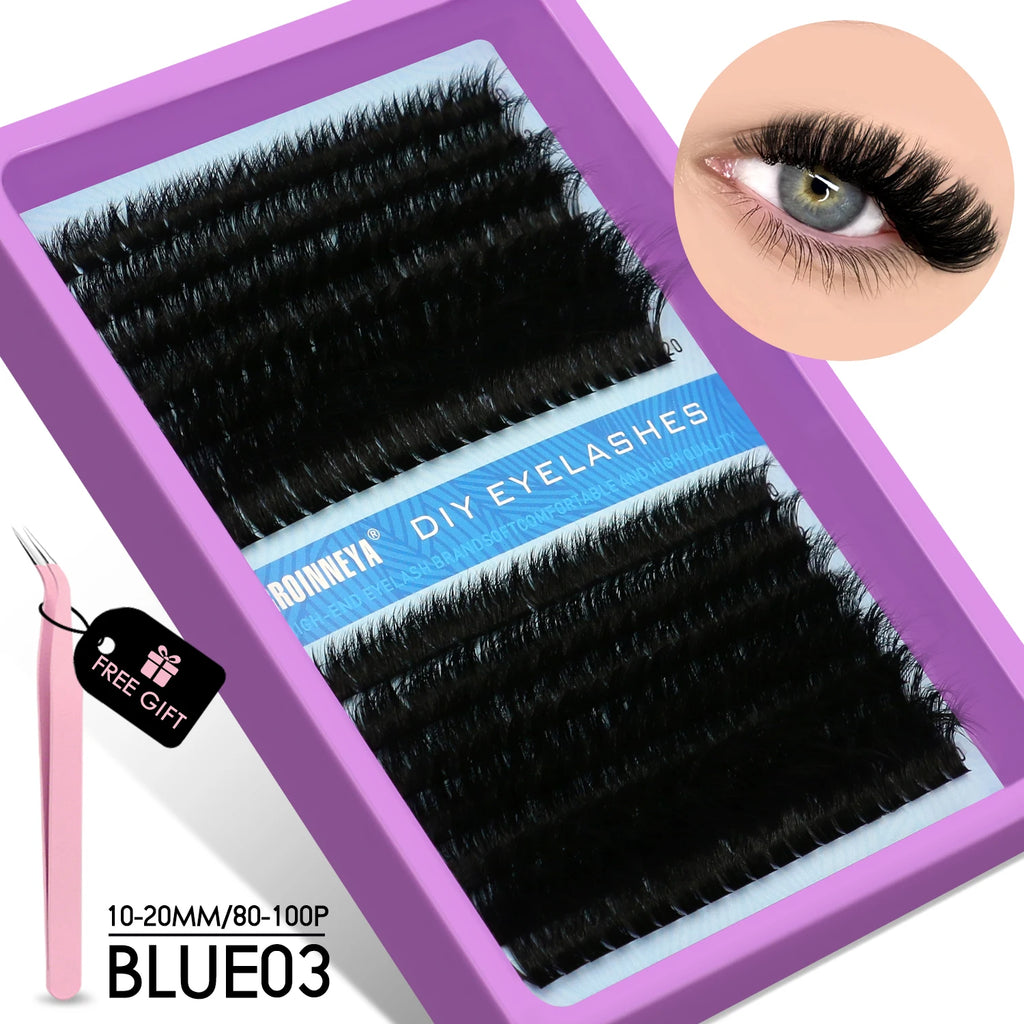 GROINNEYA Cluster Lash Kit – Fluffy Faux Mink, Mixed Lengths