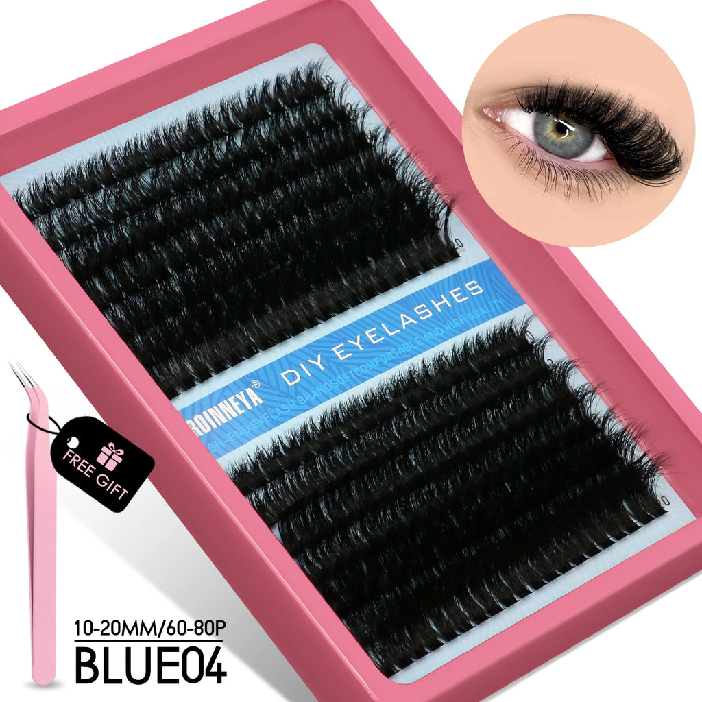 GROINNEYA Cluster Lash Kit – Fluffy Faux Mink, Mixed Lengths