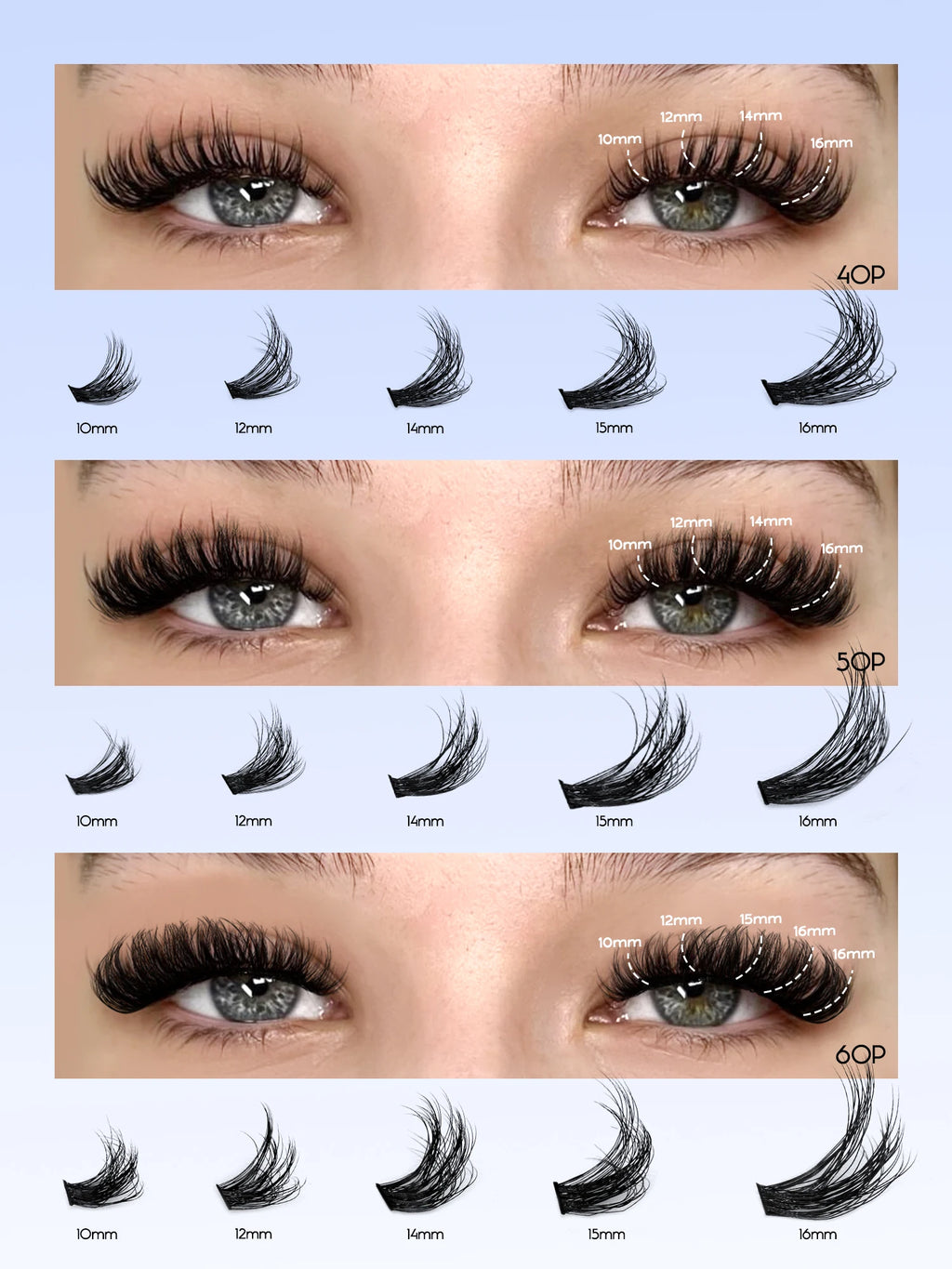 GROINNEYA Cluster Lash Kit – Fluffy Faux Mink, Mixed Lengths