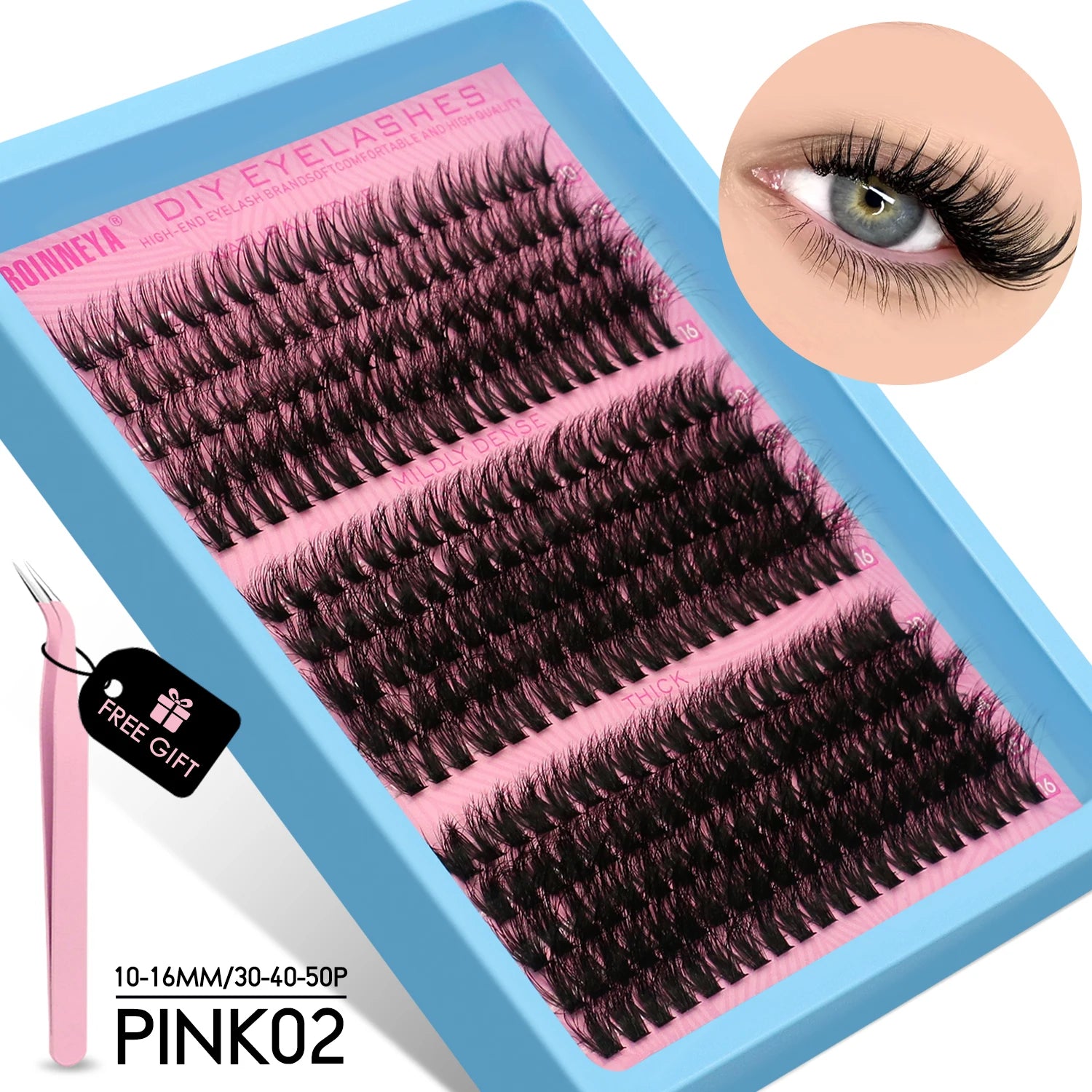 GROINNEYA Cluster Lash Kit – Fluffy Faux Mink, Mixed Lengths