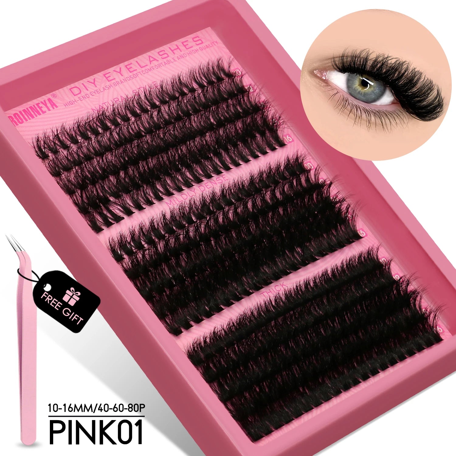 GROINNEYA Cluster Lash Kit – Fluffy Faux Mink, Mixed Lengths