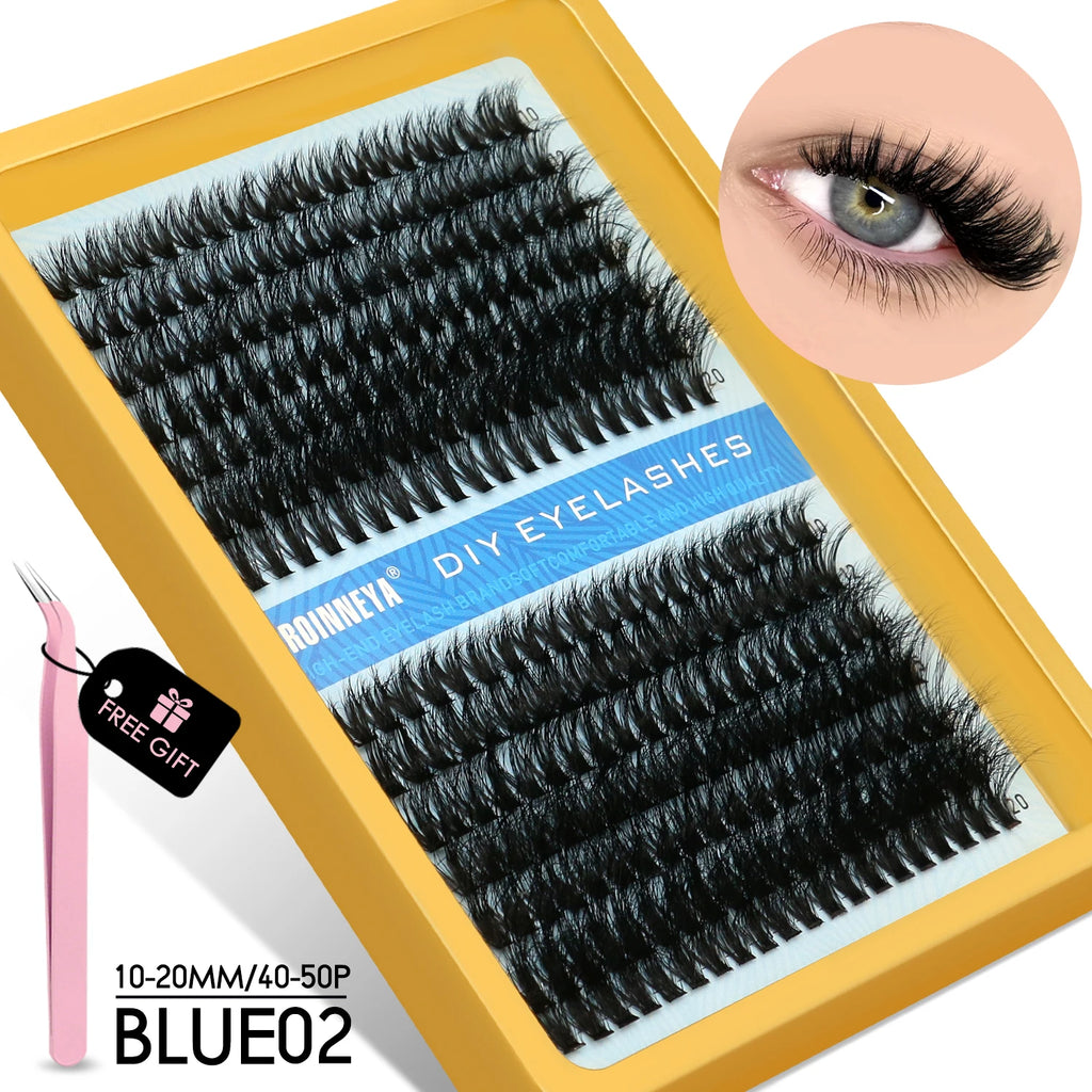 GROINNEYA Cluster Lash Kit – Fluffy Faux Mink, Mixed Lengths