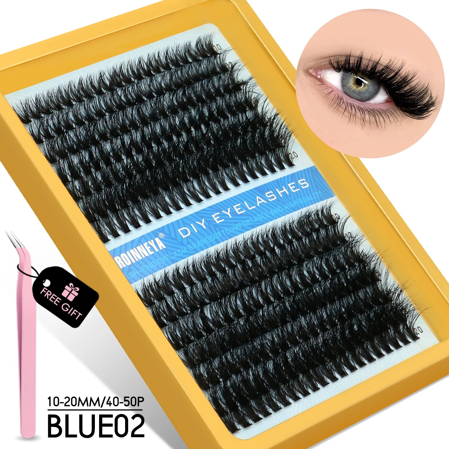GROINNEYA Cluster Lash Kit – Fluffy Faux Mink, Mixed Lengths