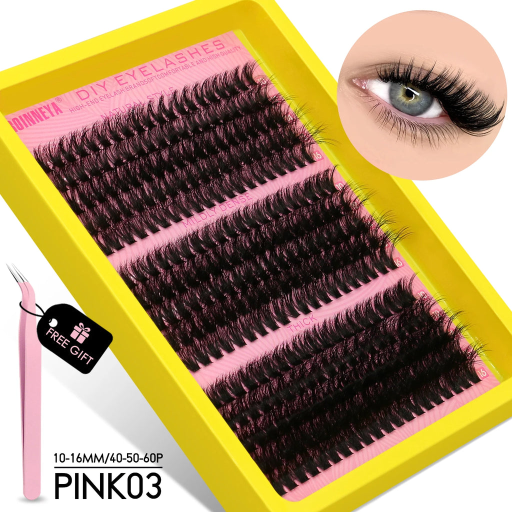GROINNEYA Cluster Lash Kit – Fluffy Faux Mink, Mixed Lengths