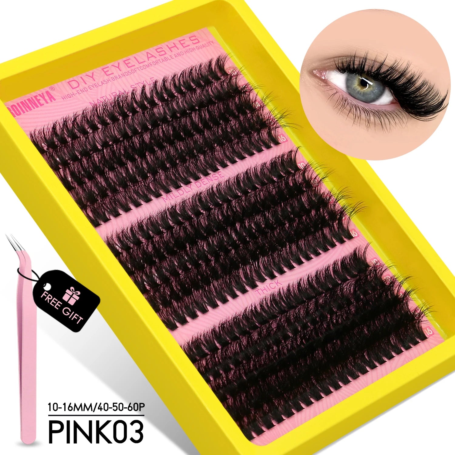 GROINNEYA Cluster Lash Kit – Fluffy Faux Mink, Mixed Lengths