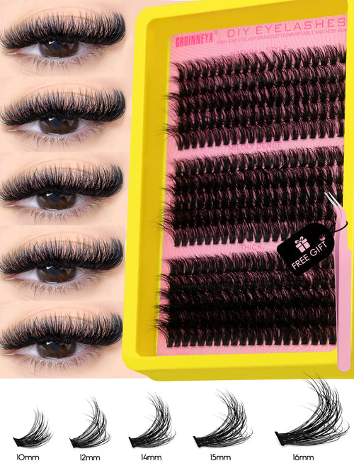 GROINNEYA Cluster Lash Kit – Fluffy Faux Mink, Mixed Lengths