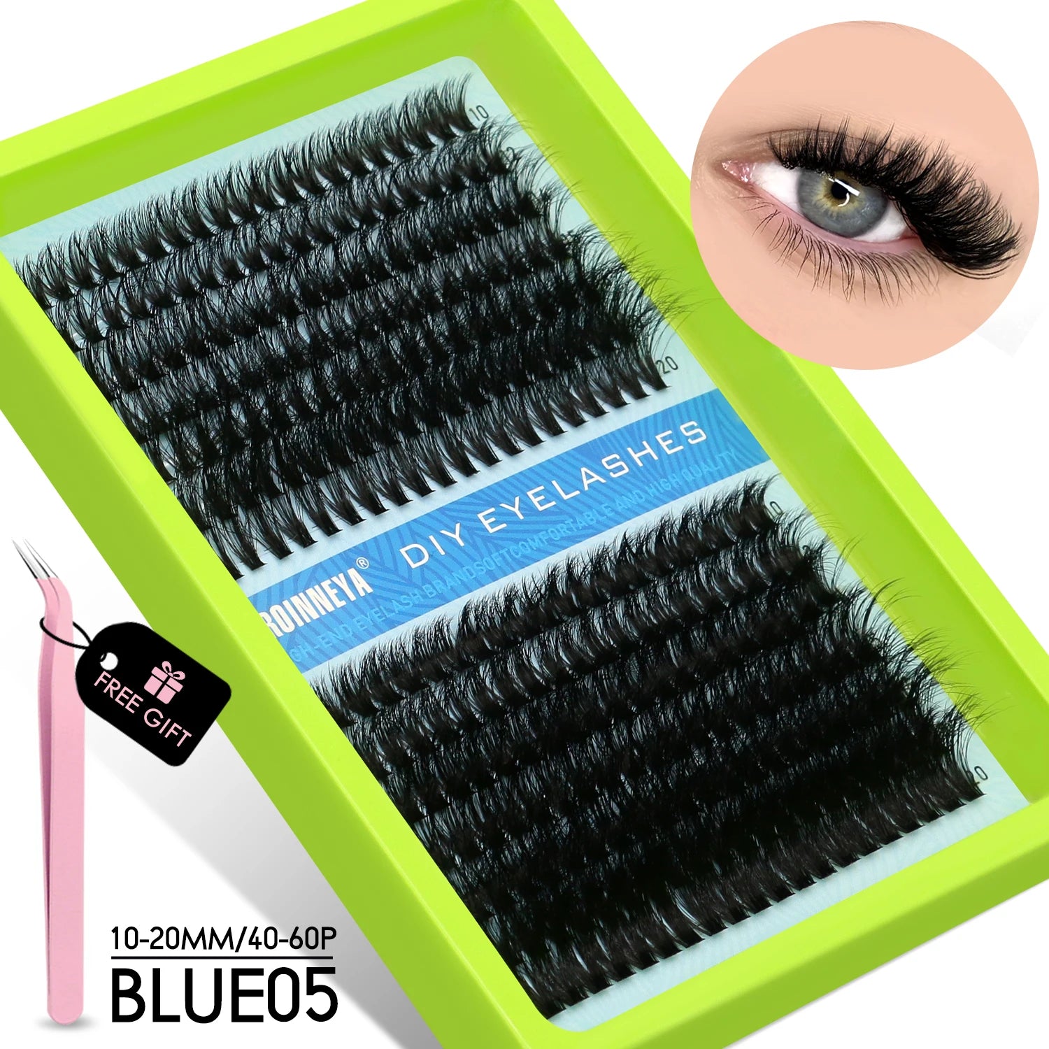 GROINNEYA Cluster Lash Kit – Fluffy Faux Mink, Mixed Lengths