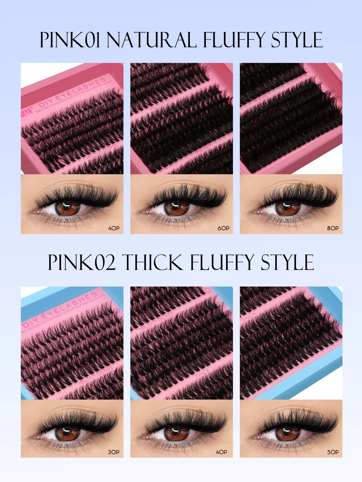 GROINNEYA Cluster Lash Kit – Fluffy Faux Mink, Mixed Lengths